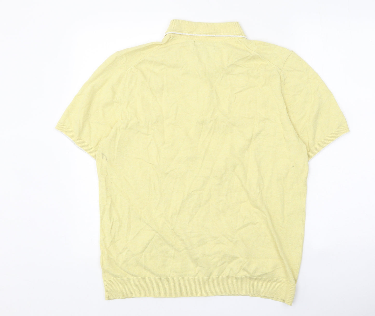 Marks and Spencer Mens Yellow Cotton Polo Size L Collared Button