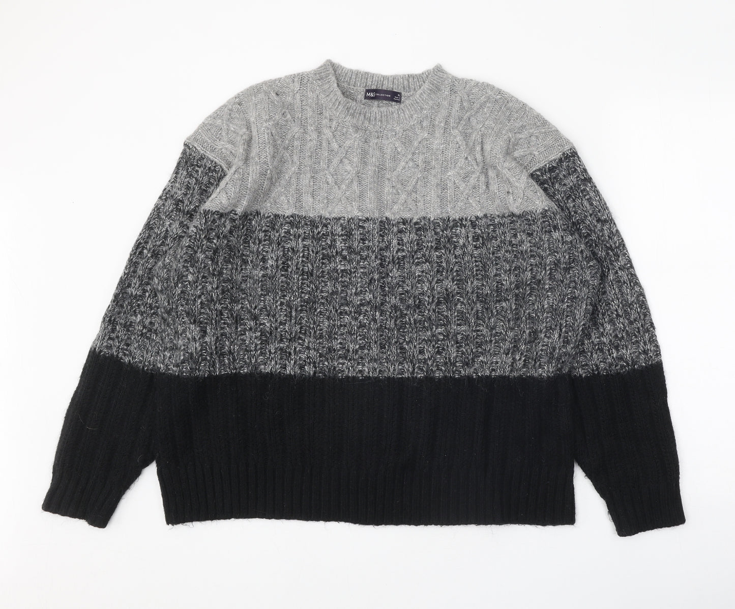 Marks and Spencer Mens Grey Round Neck Acrylic Pullover Jumper Size XL Long Sleeve