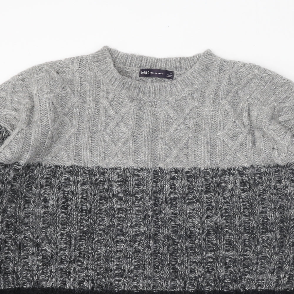 Marks and Spencer Mens Grey Round Neck Acrylic Pullover Jumper Size XL Long Sleeve