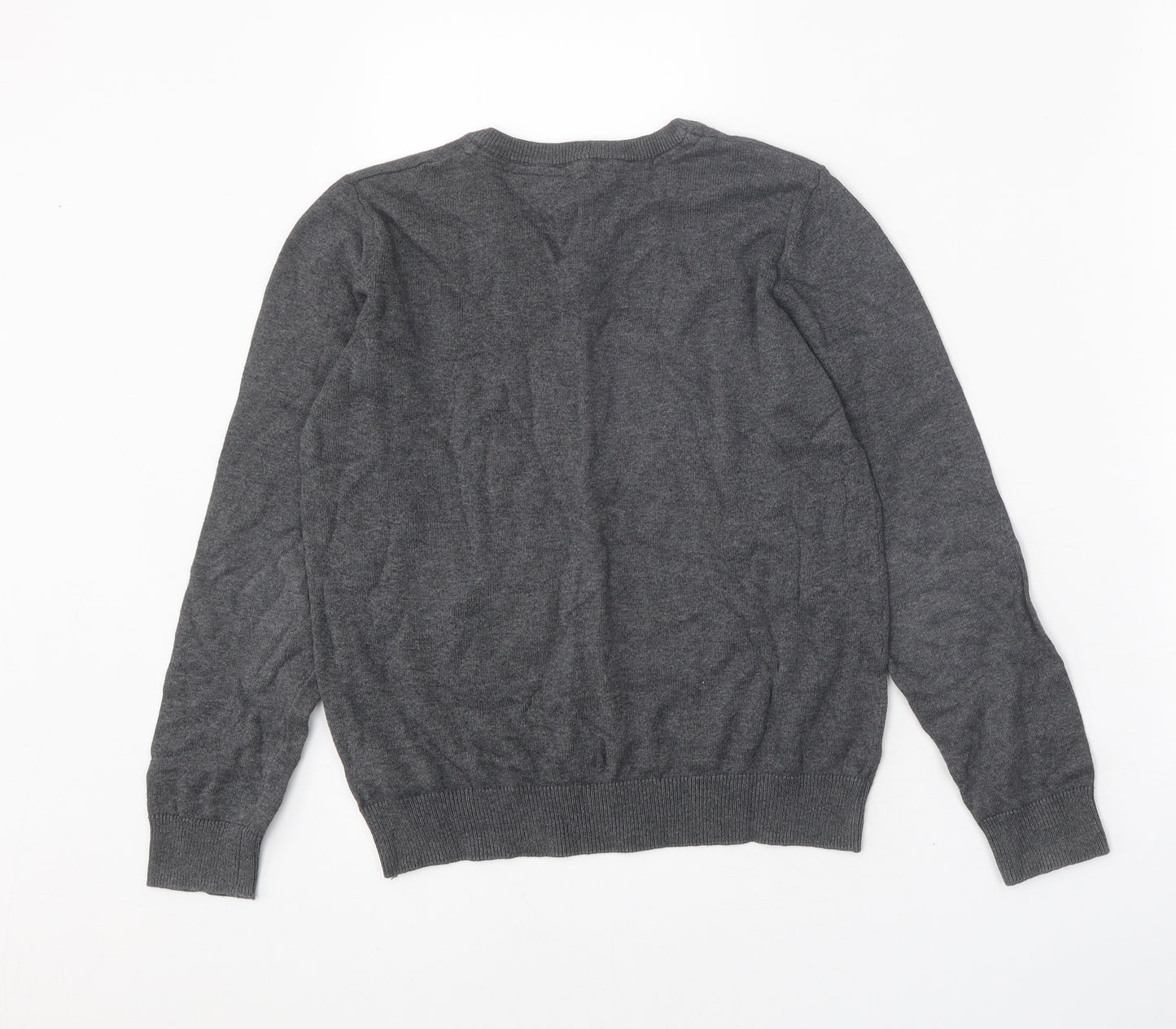 Marks and Spencer Boys Grey V-Neck 100% Cotton Pullover Jumper Size 9-10 Years Pullover