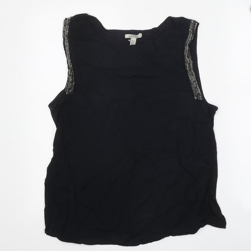 Zara Womens Black Polyester Basic Tank Size S Round Neck