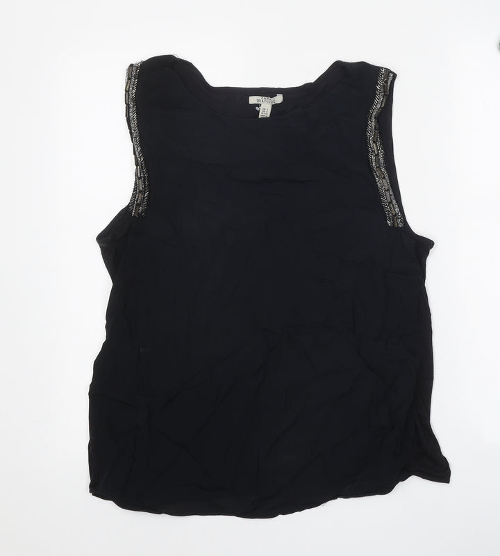 Zara Womens Black Polyester Basic Tank Size S Round Neck