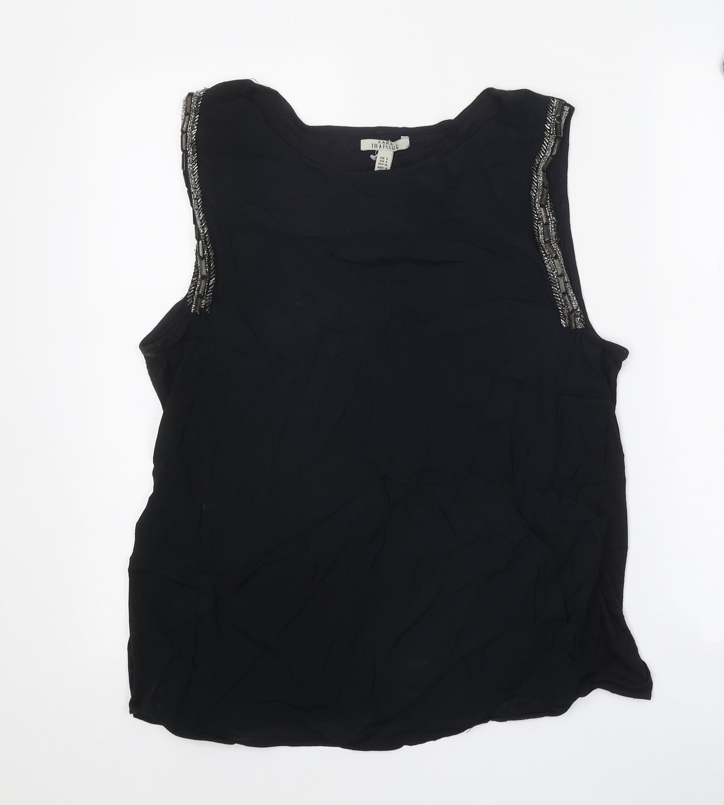 Zara Womens Black Polyester Basic Tank Size S Round Neck