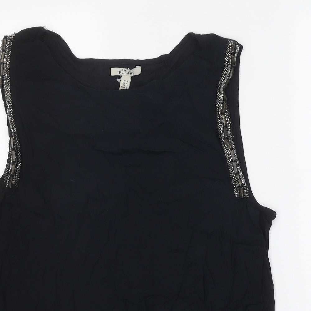 Zara Womens Black Polyester Basic Tank Size S Round Neck