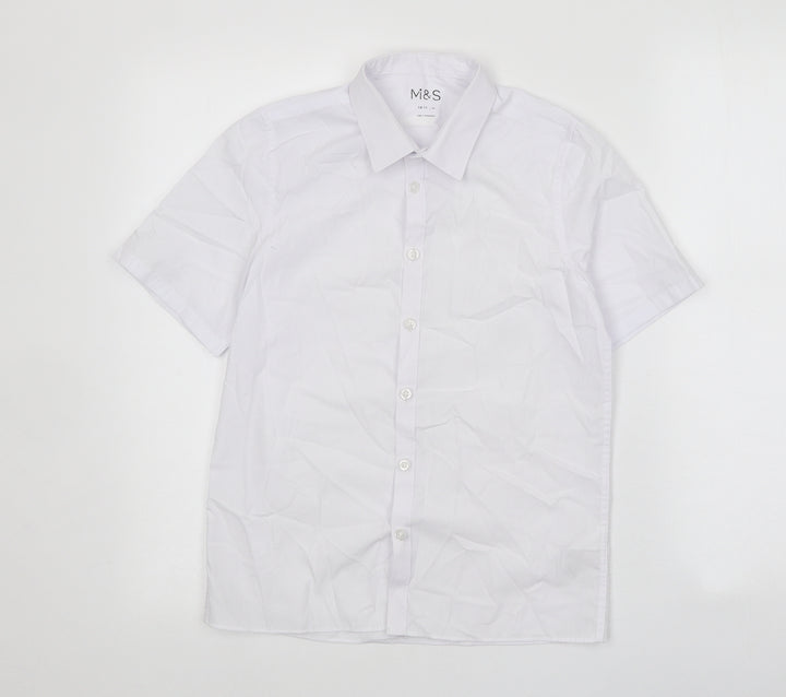 Marks and Spencer Boys White Polyester Basic Button-Up Size 10-11 Years Collared Button