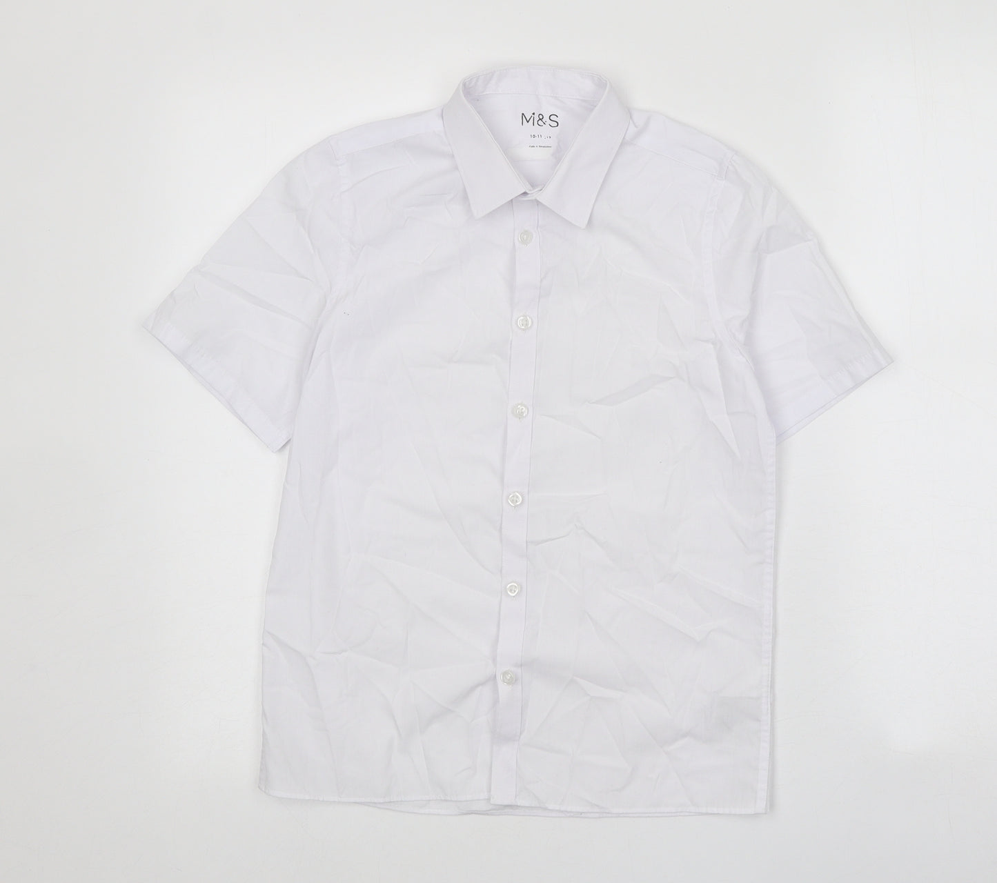 Marks and Spencer Boys White Polyester Basic Button-Up Size 10-11 Years Collared Button
