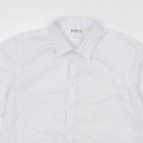 Marks and Spencer Boys White Polyester Basic Button-Up Size 10-11 Years Collared Button