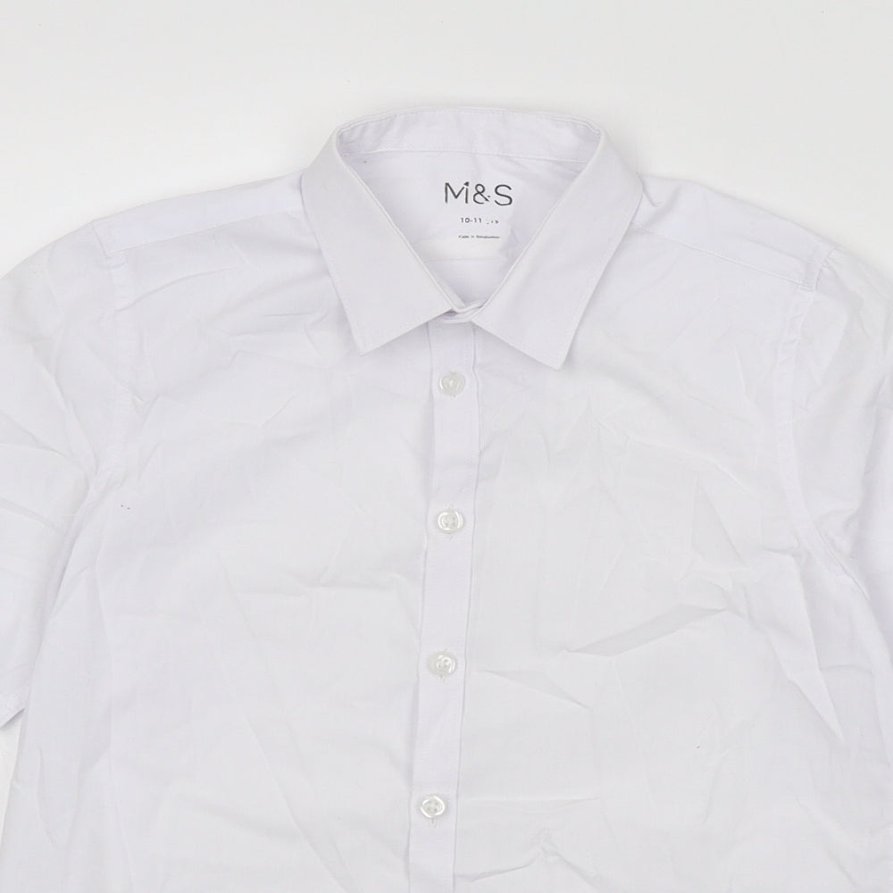Marks and Spencer Boys White Polyester Basic Button-Up Size 10-11 Years Collared Button
