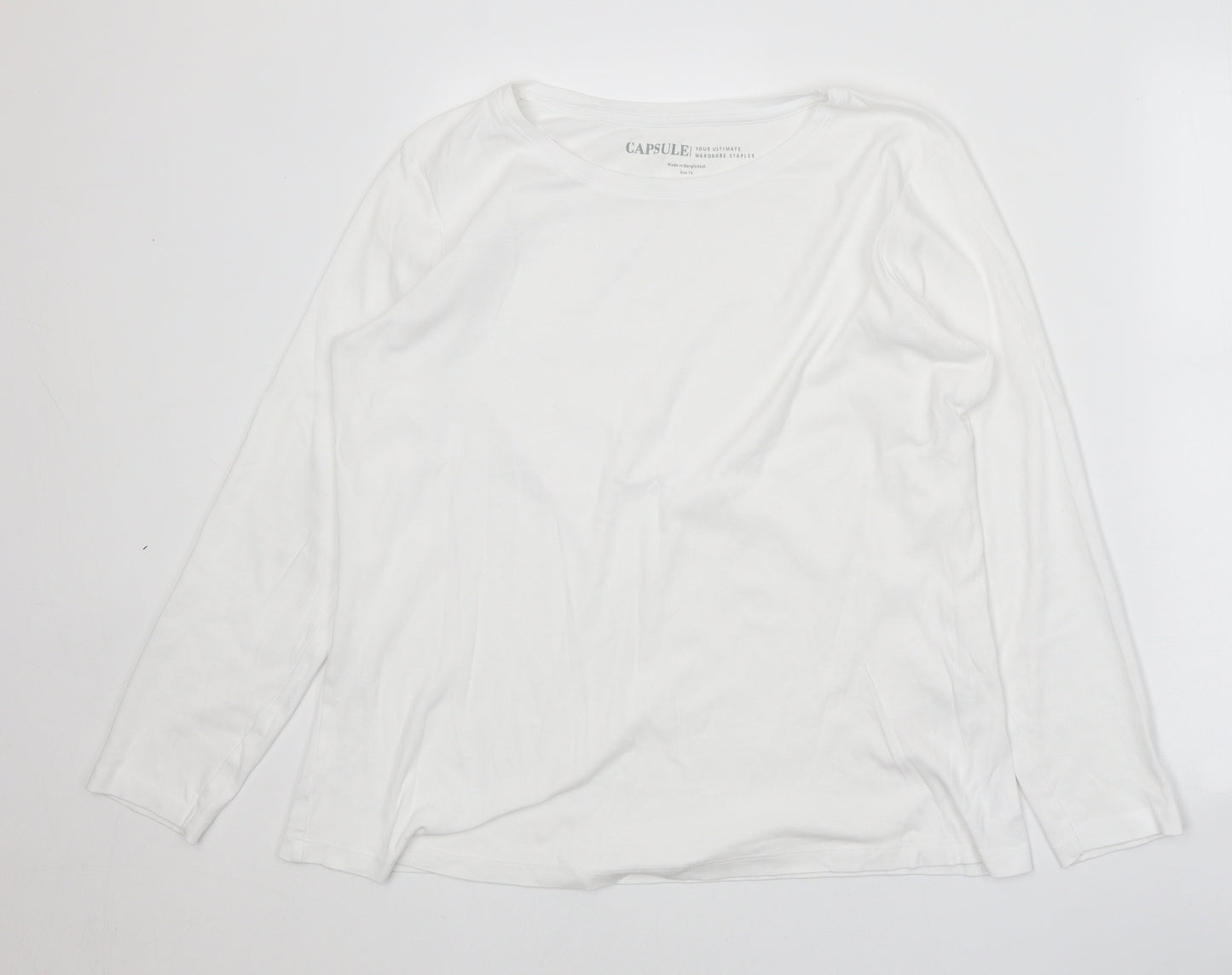 Capsule Womens White 100% Cotton Basic T-Shirt Size 16 Round Neck