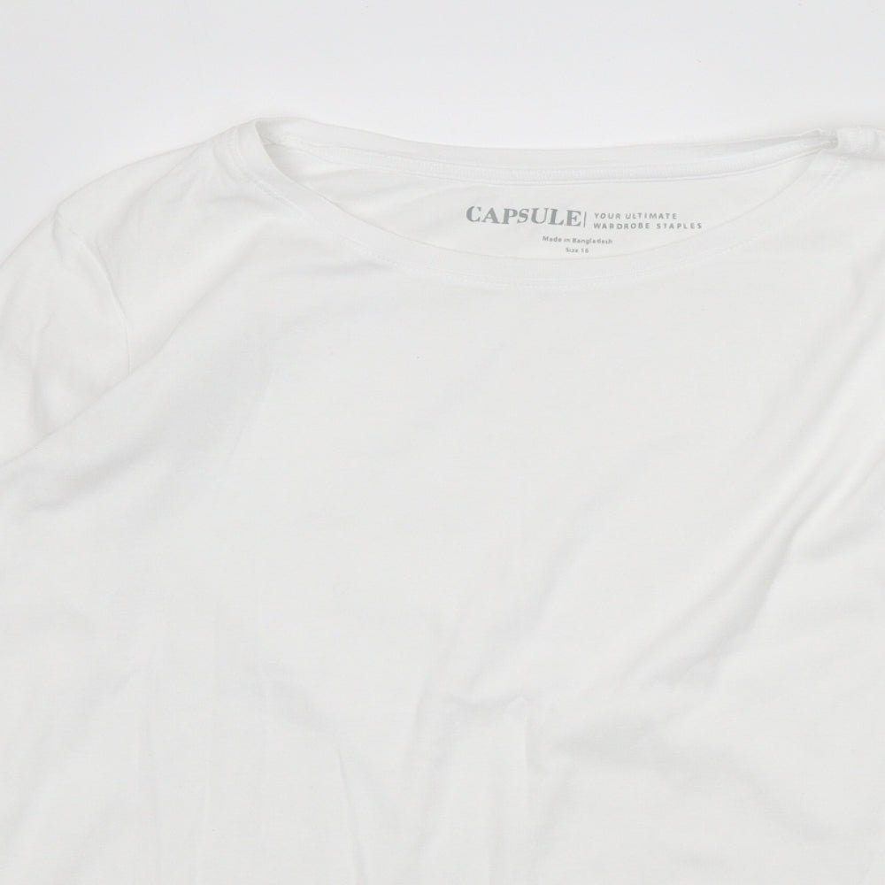 Capsule Womens White 100% Cotton Basic T-Shirt Size 16 Round Neck