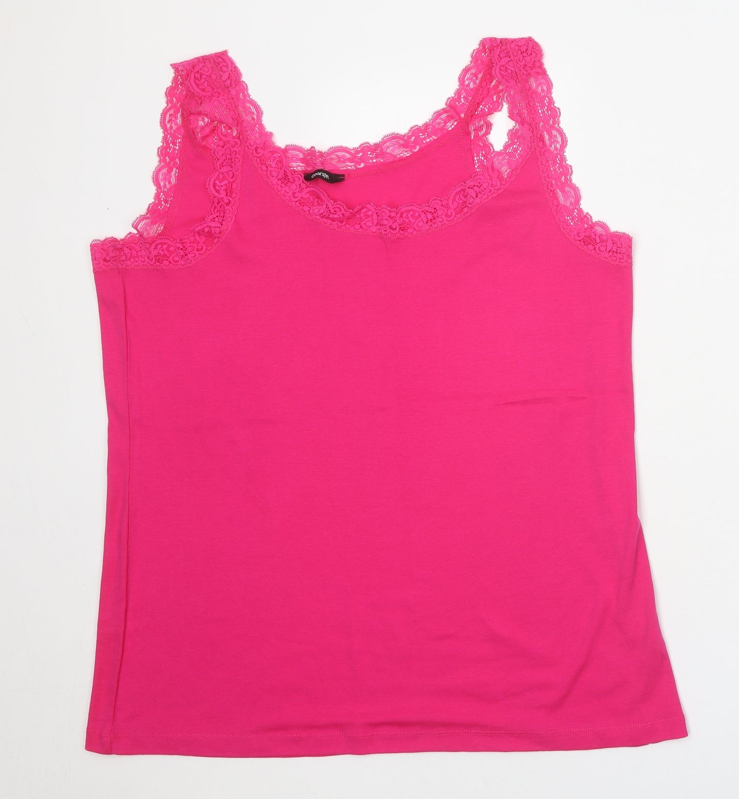 George Womens Pink 100% Cotton Basic Tank Size 22 Round Neck - Lace Detail