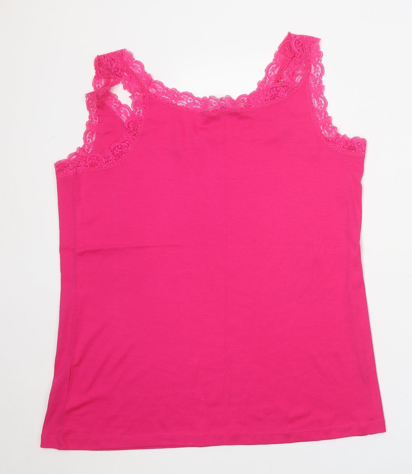 George Womens Pink 100% Cotton Basic Tank Size 22 Round Neck - Lace Detail