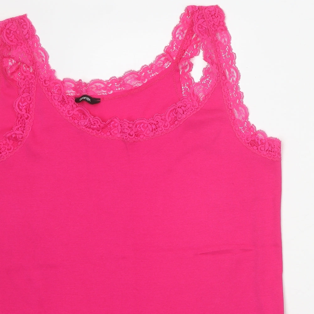 George Womens Pink 100% Cotton Basic Tank Size 22 Round Neck - Lace Detail