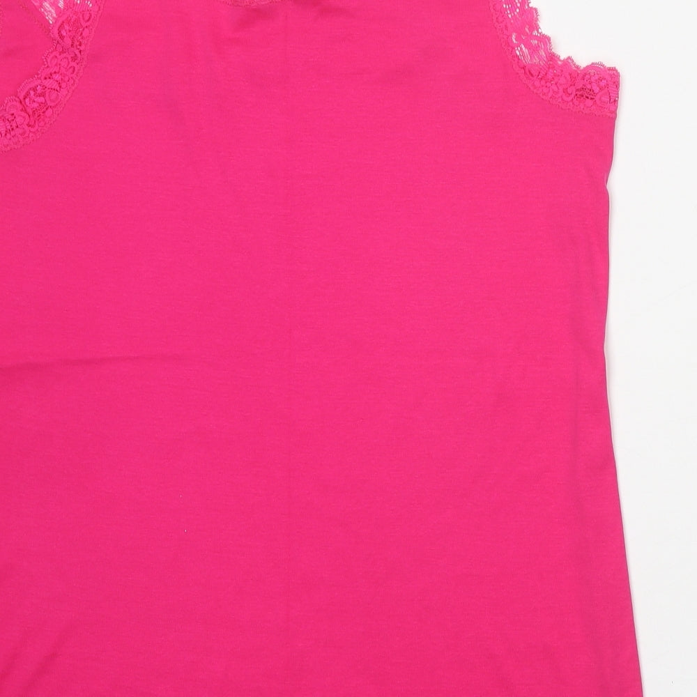 George Womens Pink 100% Cotton Basic Tank Size 22 Round Neck - Lace Detail