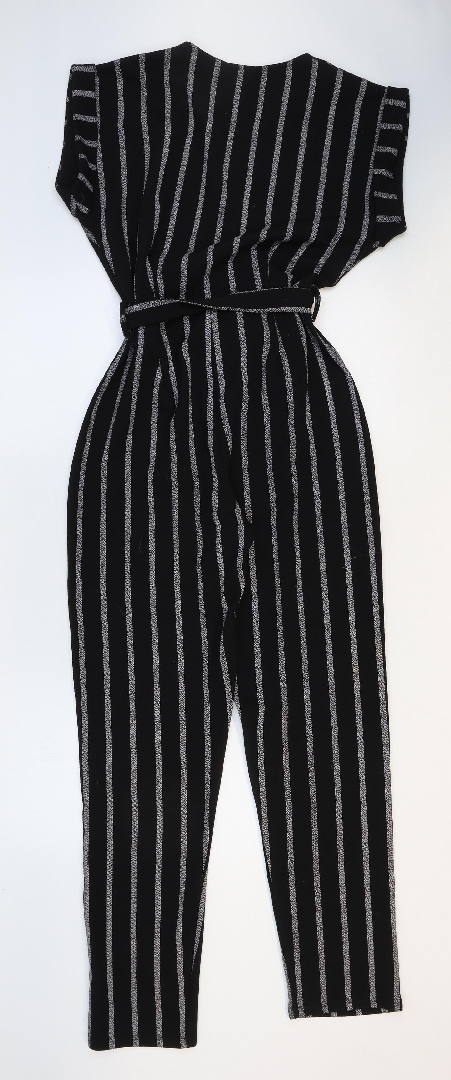 Boohoo Womens Black Striped Polyester Jumpsuit One-Piece Size 10 Tie