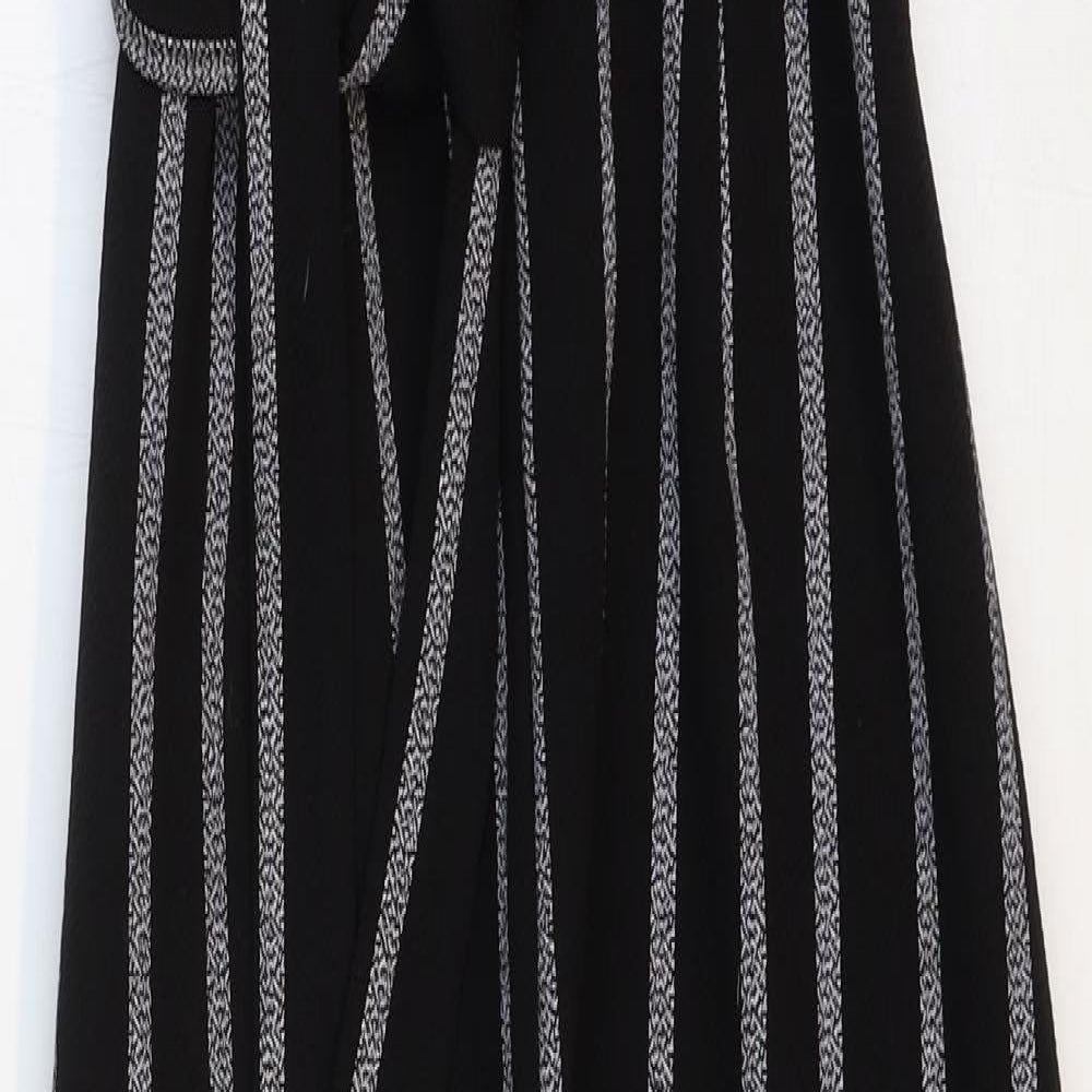Boohoo Womens Black Striped Polyester Jumpsuit One-Piece Size 10 Tie