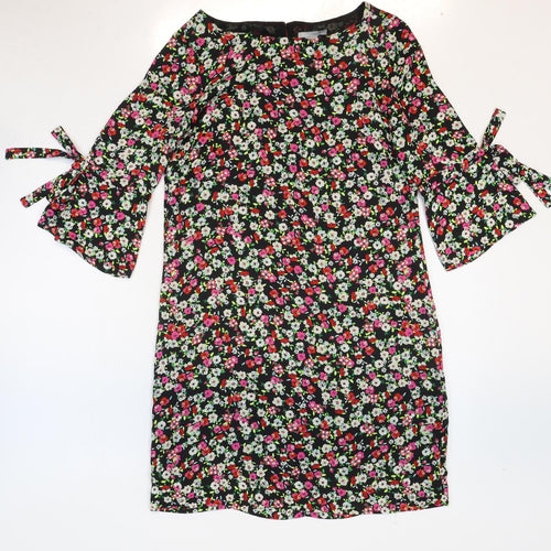 H&M Womens Multicoloured Floral Polyester A-Line Size 6 Round Neck Button