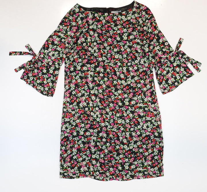 H&M Womens Multicoloured Floral Polyester A-Line Size 6 Round Neck Button