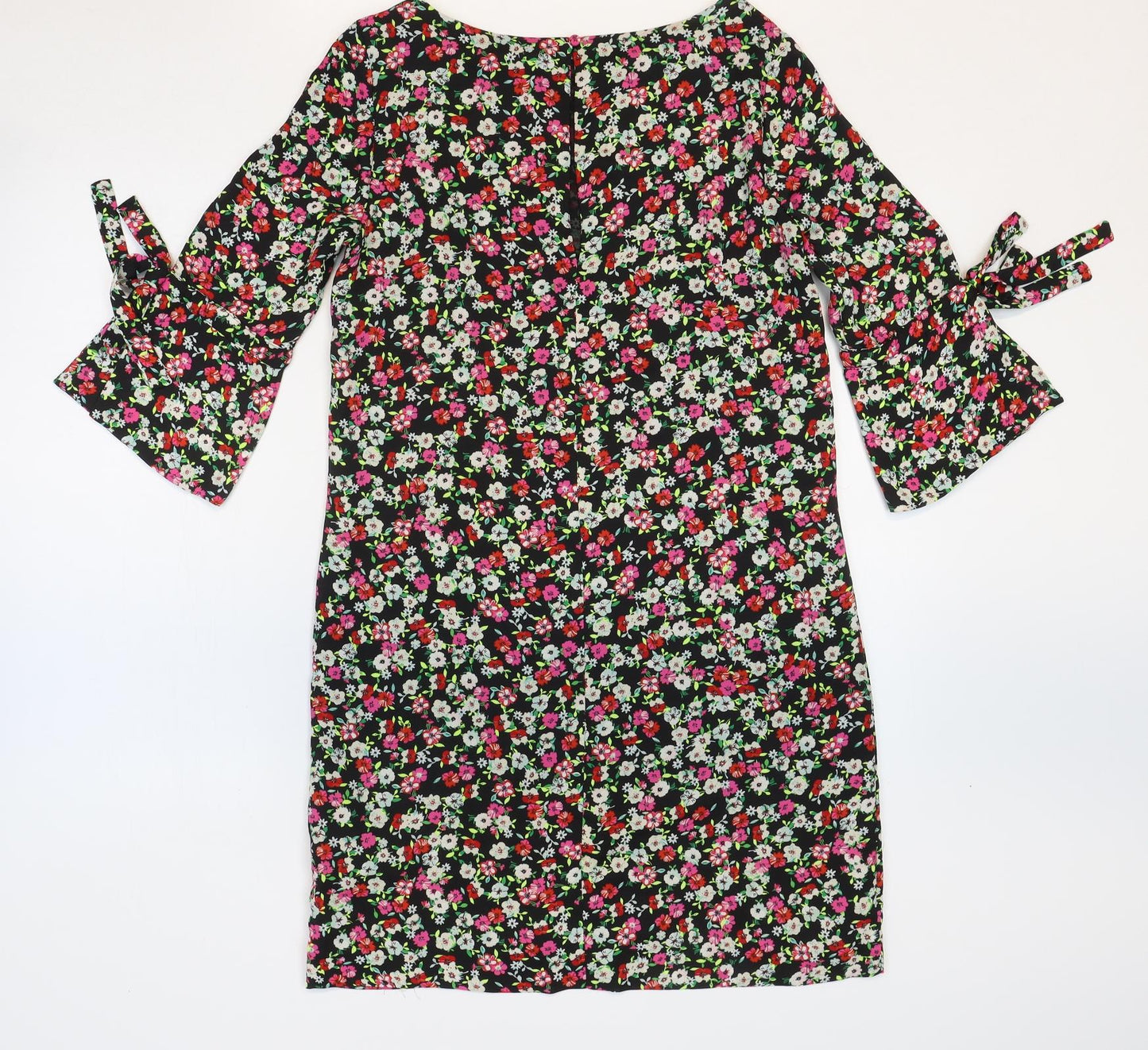 H&M Womens Multicoloured Floral Polyester A-Line Size 6 Round Neck Button