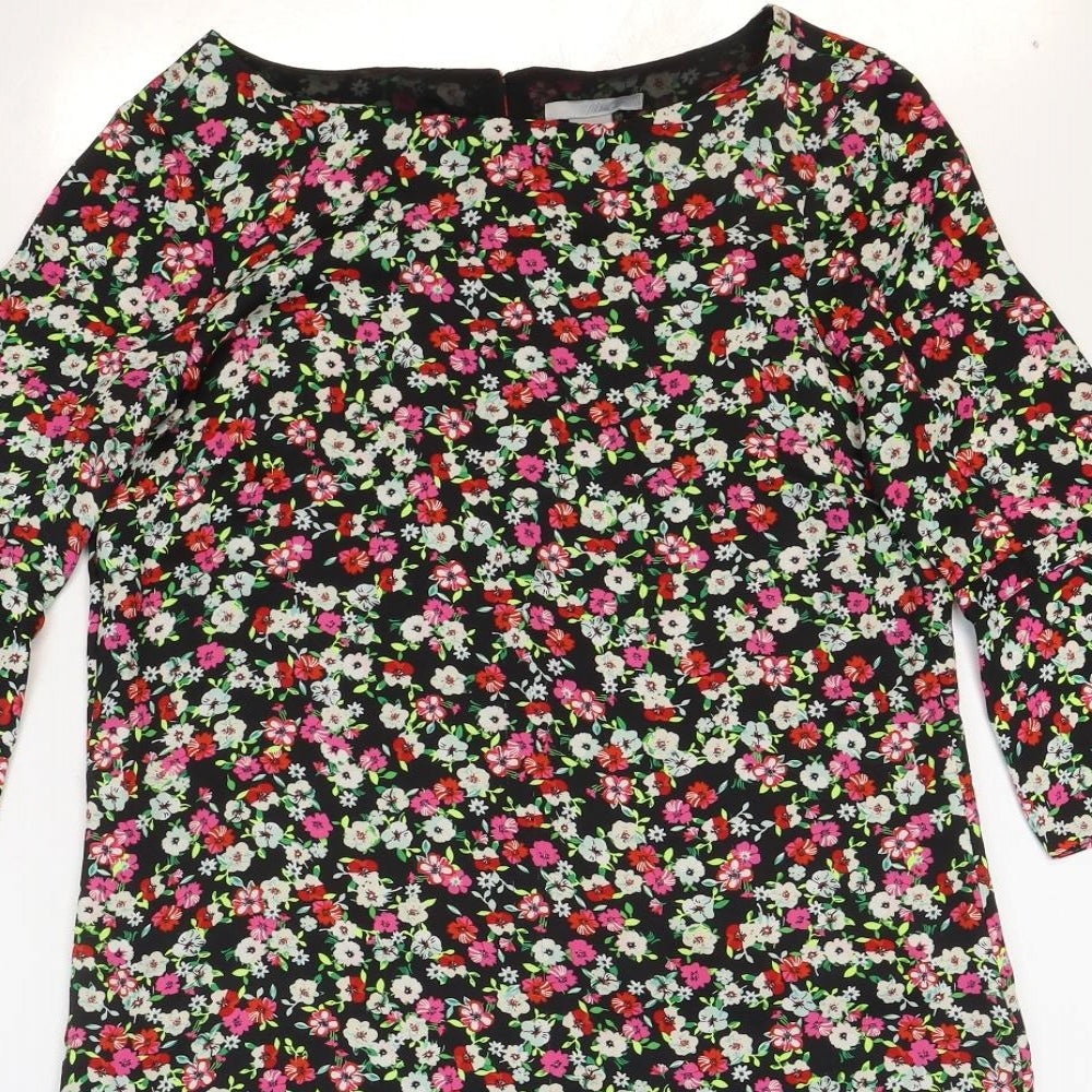 H&M Womens Multicoloured Floral Polyester A-Line Size 6 Round Neck Button