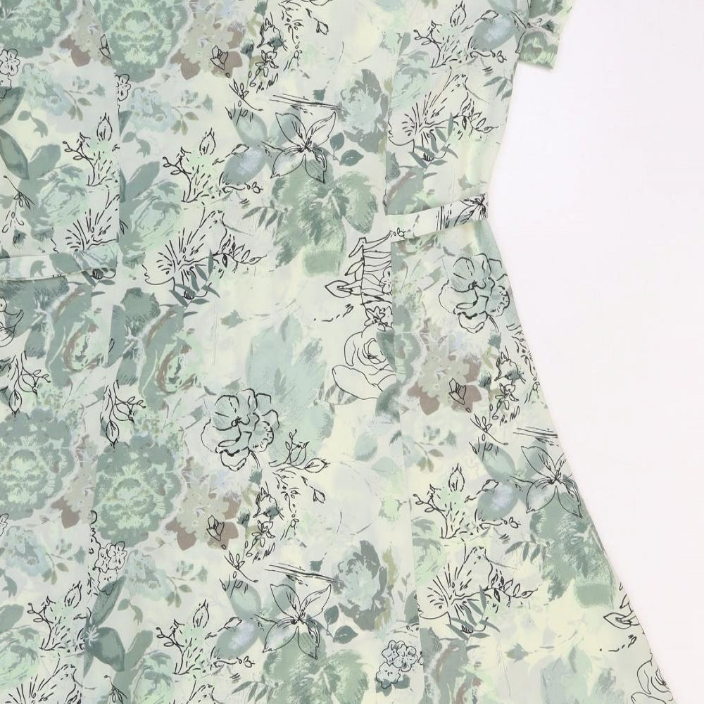 BM Womens Green Floral Polyester Shirt Dress Size 14 Collared Button