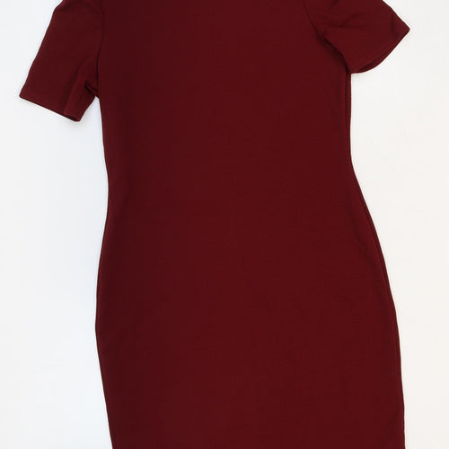 Dorothy Perkins Womens Red Polyester Bodycon Size 12 Boat Neck Button
