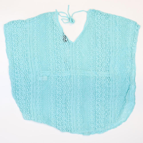 Beyou Womens Blue Geometric Cotton Basic Blouse Size 12 V-Neck