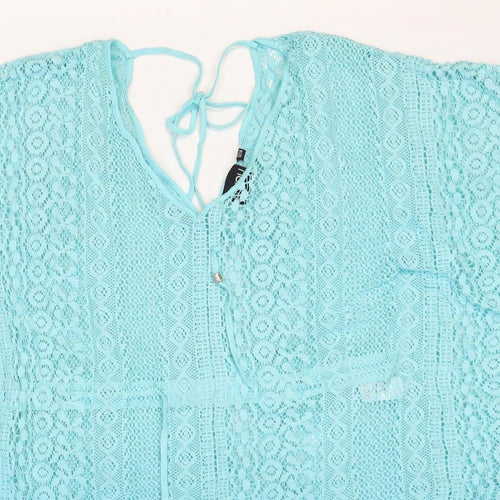 Beyou Womens Blue Geometric Cotton Basic Blouse Size 12 V-Neck