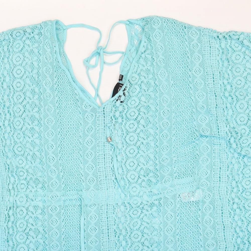 Beyou Womens Blue Geometric Cotton Basic Blouse Size 12 V-Neck