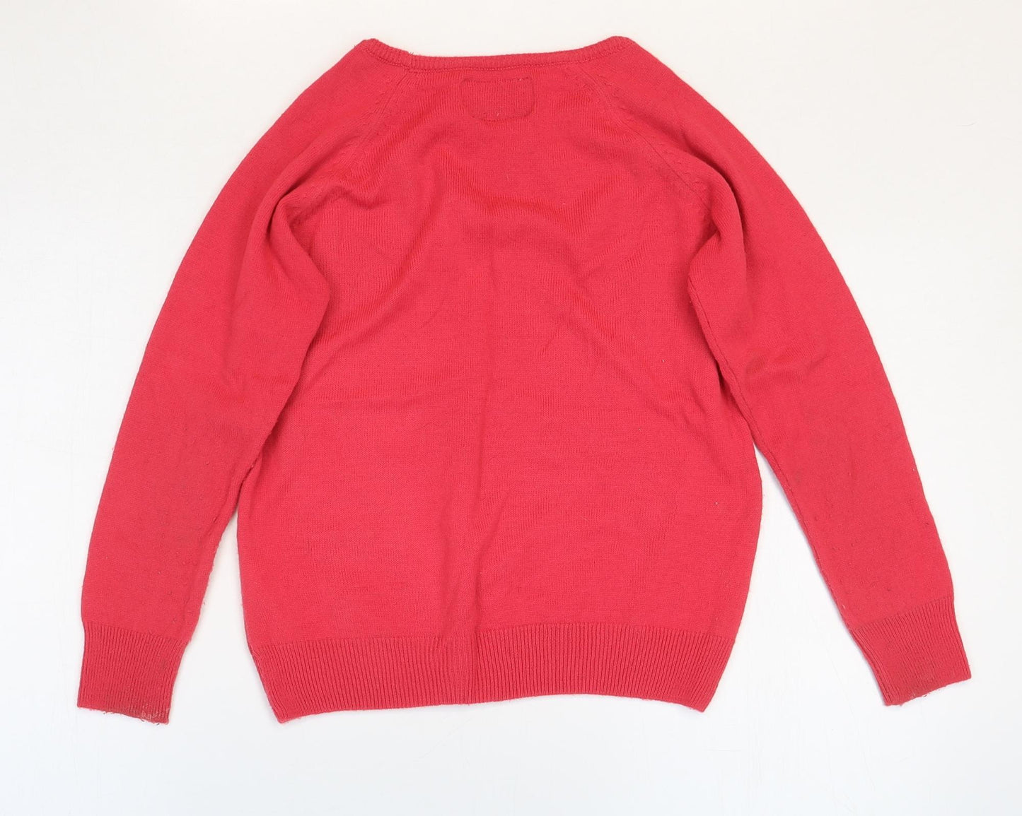 River Island Girls Pink Round Neck Acrylic Pullover Jumper Size 7-8 Years Pullover - Love Heart