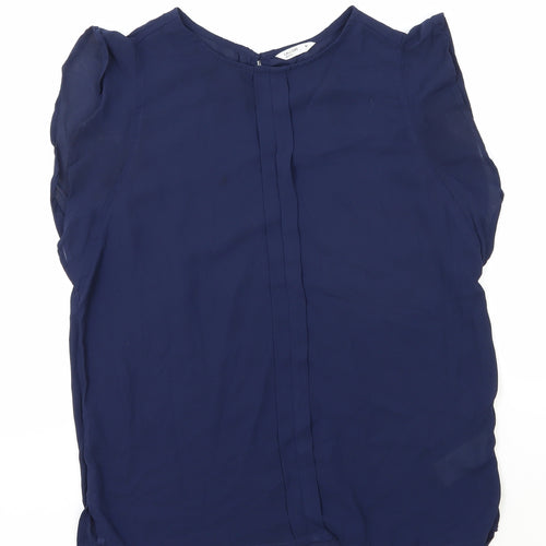 CALLIOPE Womens Blue Viscose Basic Blouse Size M Boat Neck - Pleat Detail