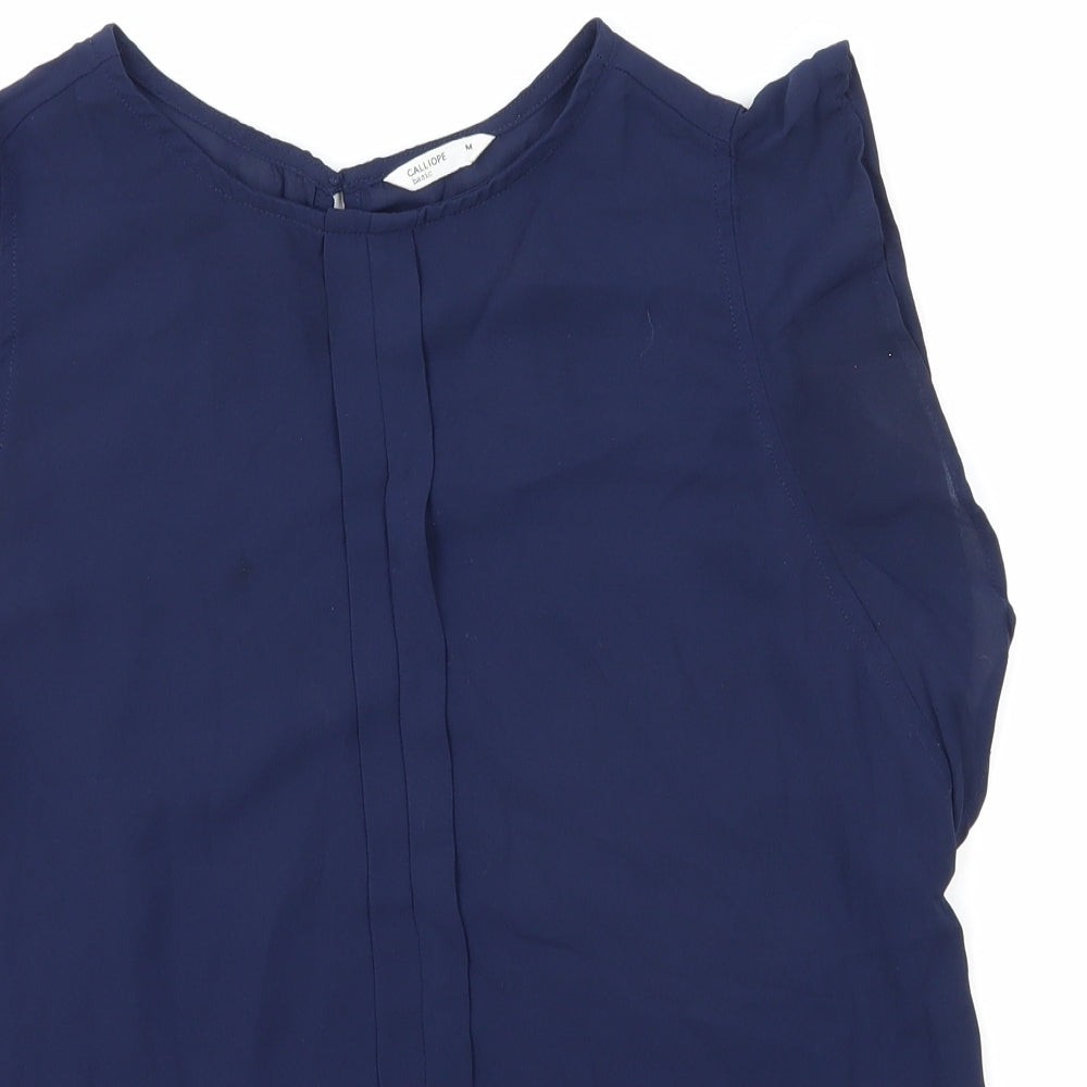 CALLIOPE Womens Blue Viscose Basic Blouse Size M Boat Neck - Pleat Detail