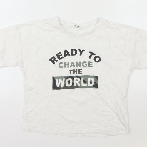 M&Co Boys White Cotton Basic T-Shirt Size 11-12 Years Round Neck Pullover - Ready to Change the World