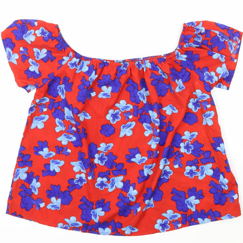Primark Womens Red Floral Viscose Basic Blouse Size 14 Off the Shoulder