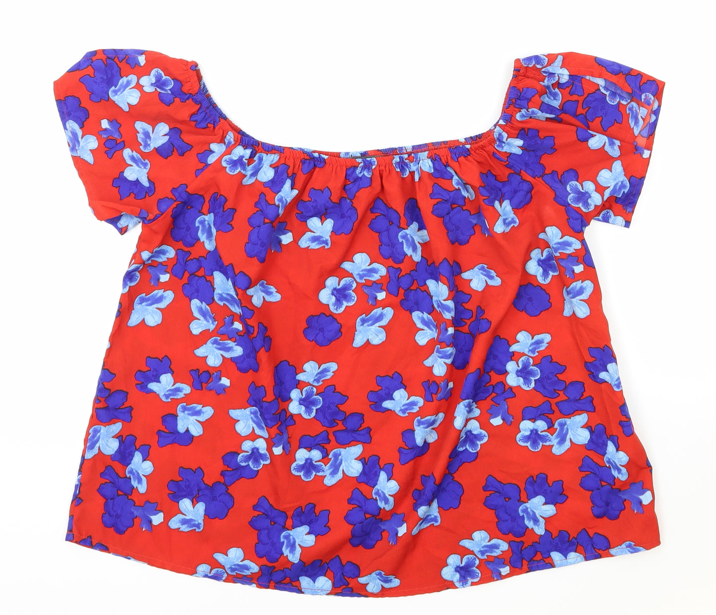Primark Womens Red Floral Viscose Basic Blouse Size 14 Off the Shoulder