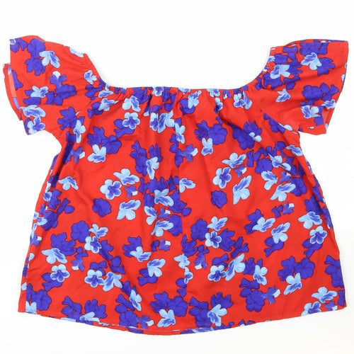 Primark Womens Red Floral Viscose Basic Blouse Size 14 Off the Shoulder