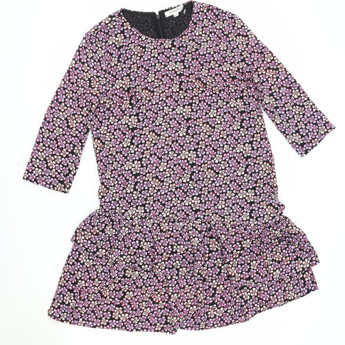 Great Plains Womens Black Floral Polyester Trapeze & Swing Size 10 Round Neck Zip