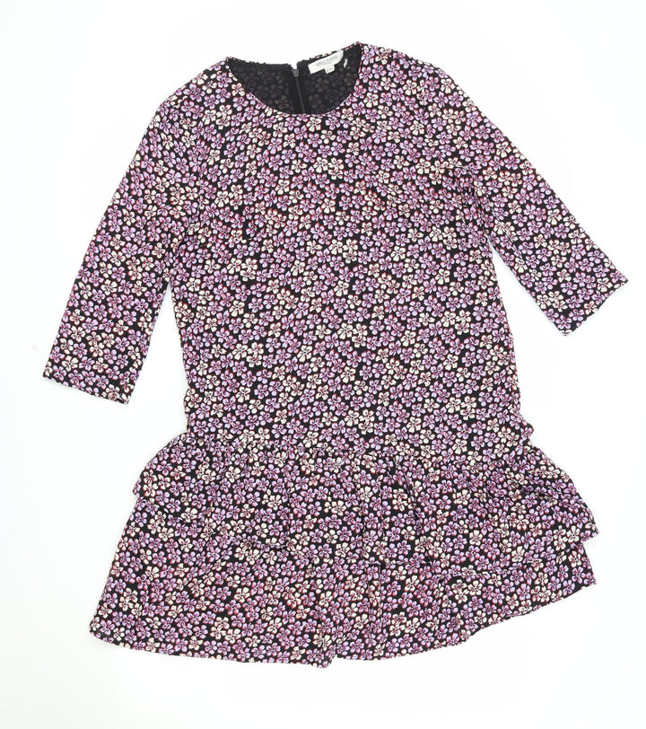 Great Plains Womens Black Floral Polyester Trapeze & Swing Size 10 Round Neck Zip