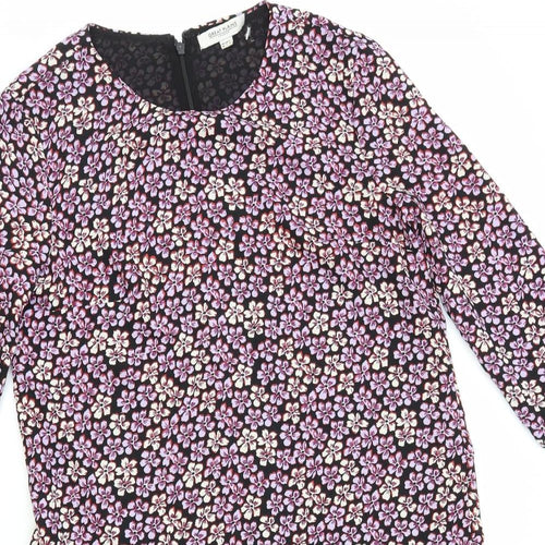 Great Plains Womens Black Floral Polyester Trapeze & Swing Size 10 Round Neck Zip