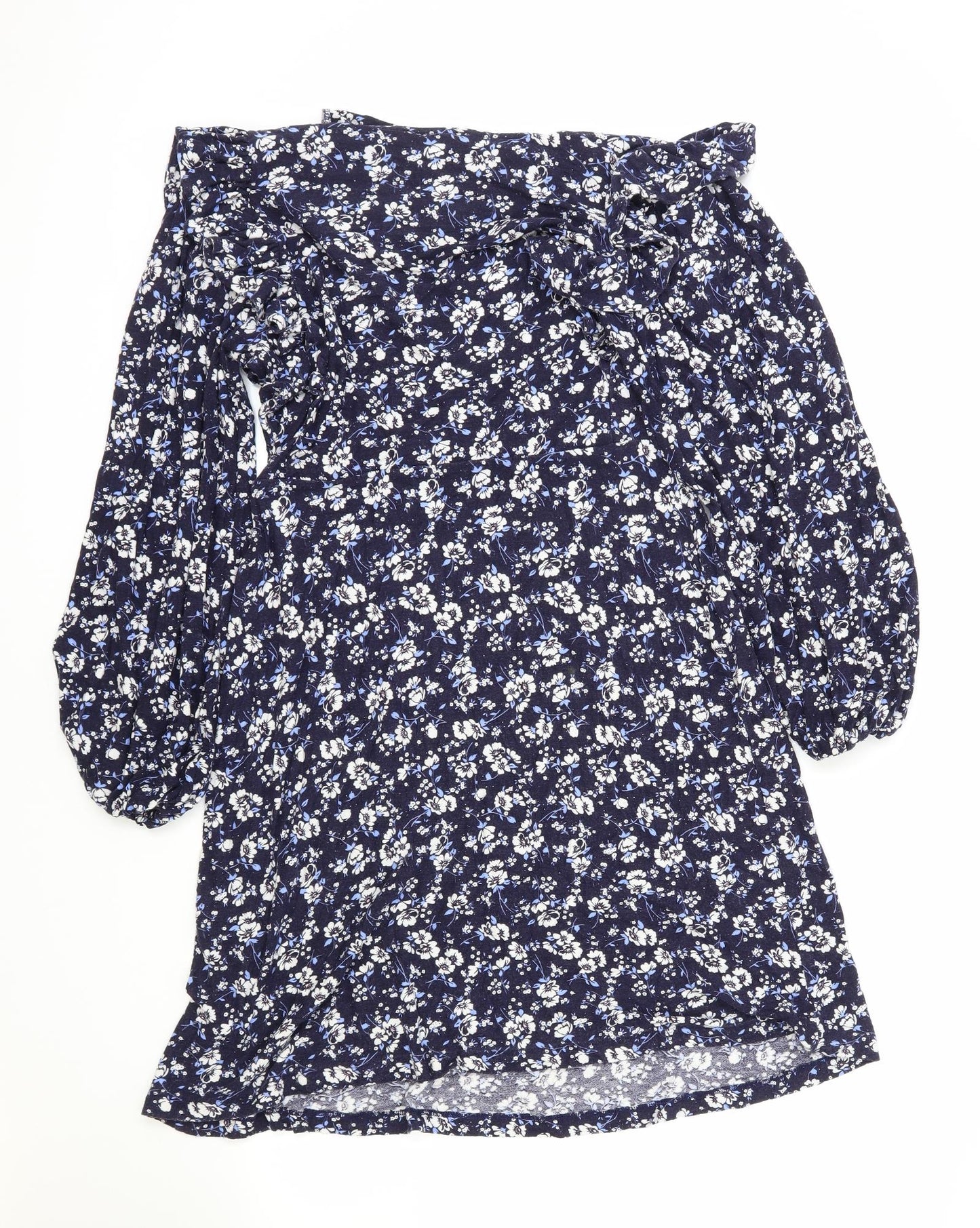 NEXT Womens Blue Floral Viscose Fit & Flare Size 12 V-Neck Pullover