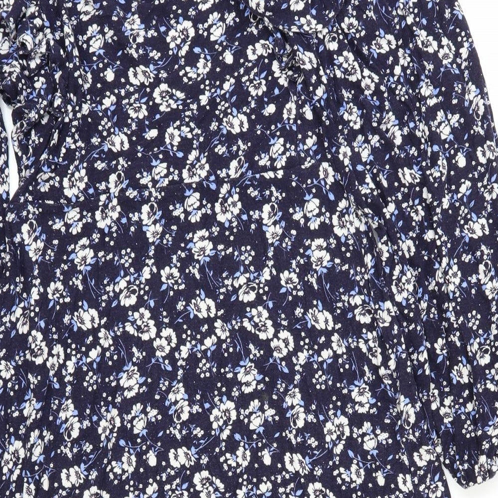 NEXT Womens Blue Floral Viscose Fit & Flare Size 12 V-Neck Pullover