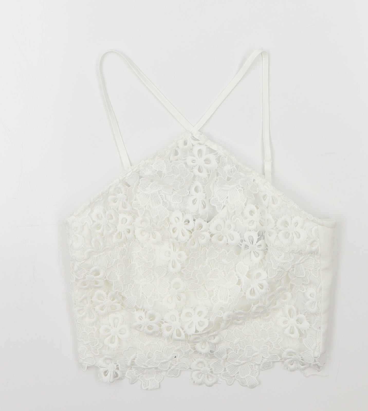 Lipsy Womens White Floral Polyester Cropped Tank Size 6 Halter