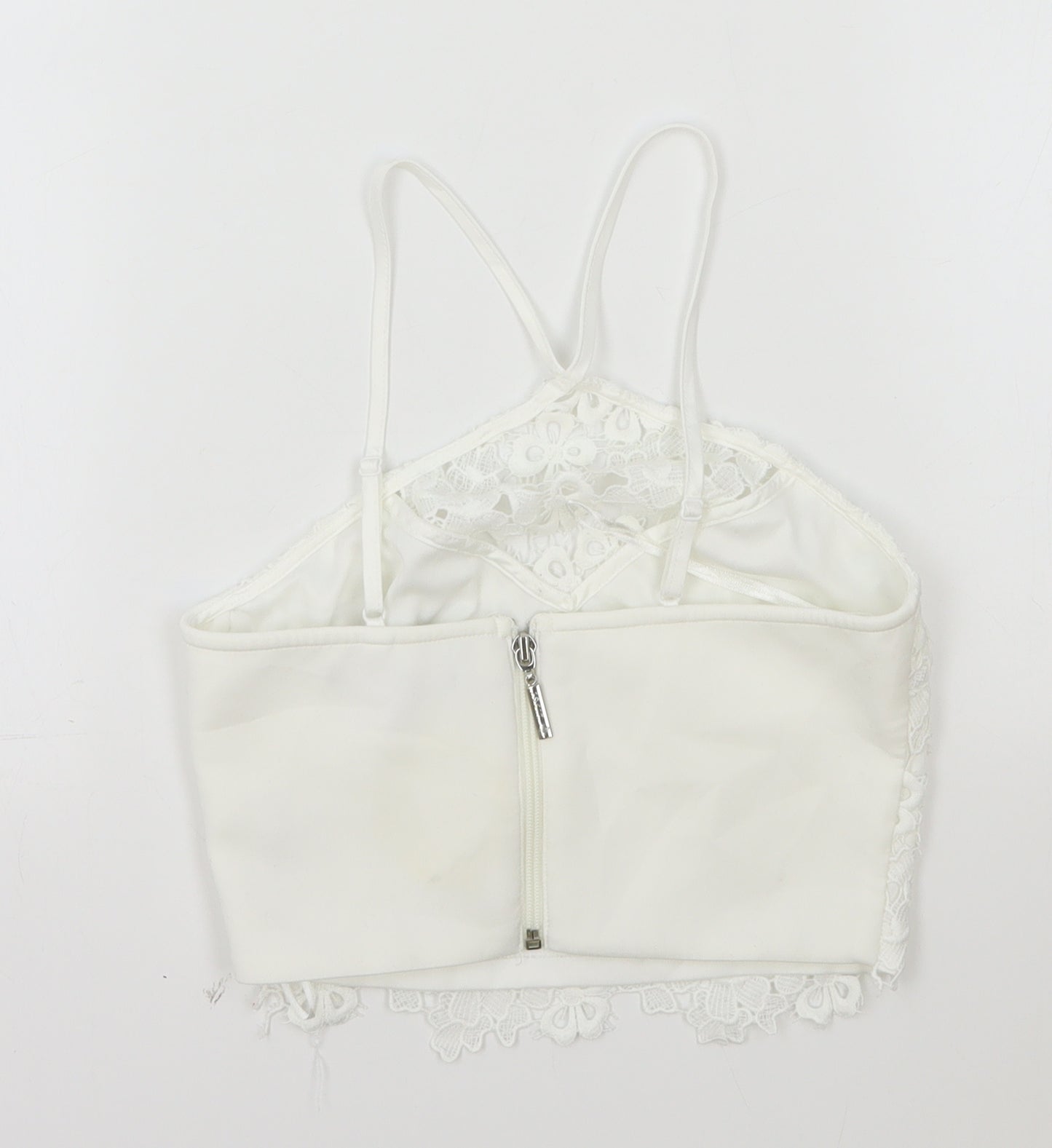 Lipsy Womens White Floral Polyester Cropped Tank Size 6 Halter