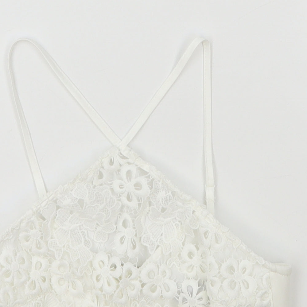 Lipsy Womens White Floral Polyester Cropped Tank Size 6 Halter