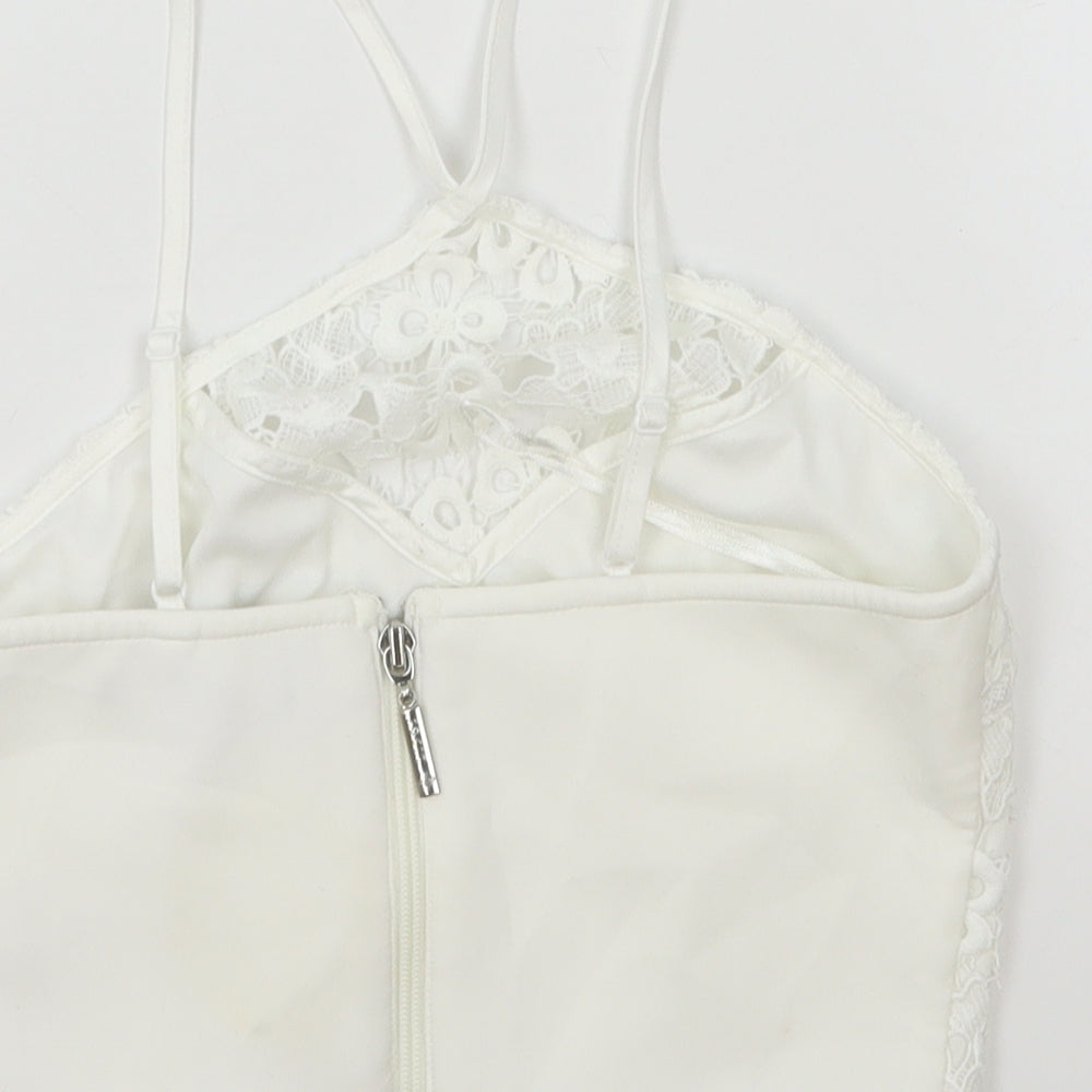 Lipsy Womens White Floral Polyester Cropped Tank Size 6 Halter
