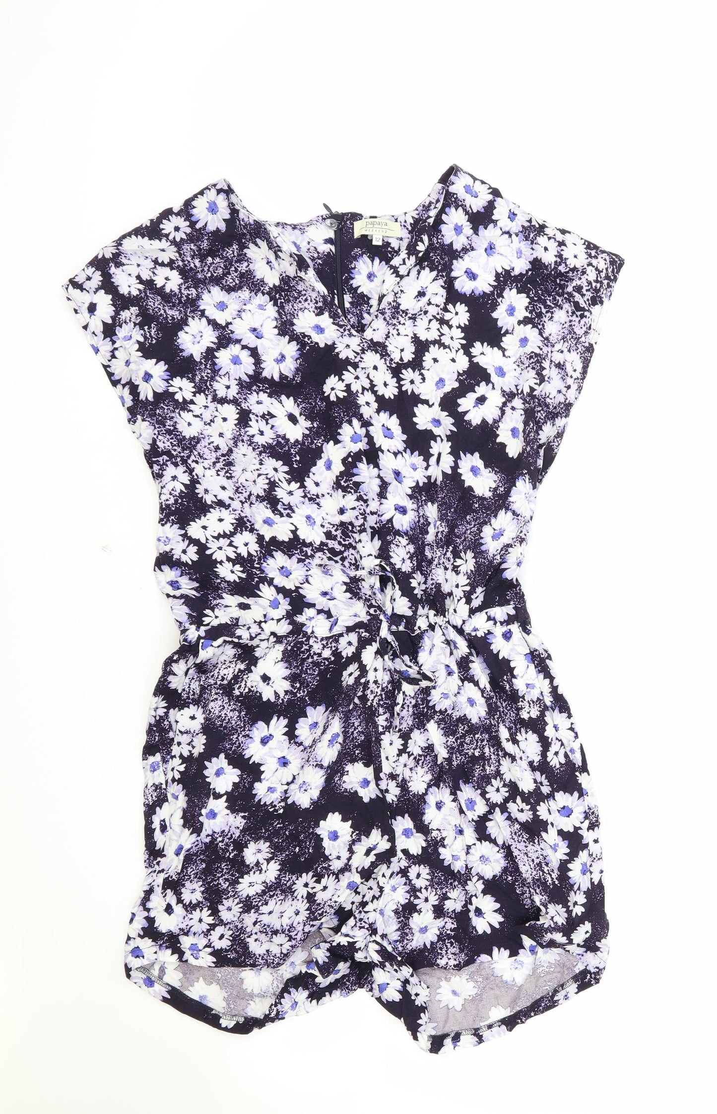 Papaya Womens Blue Floral Polyamide Playsuit One-Piece Size 12 Zip