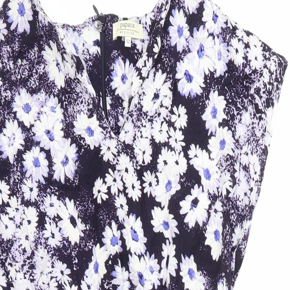 Papaya Womens Blue Floral Polyamide Playsuit One-Piece Size 12 Zip
