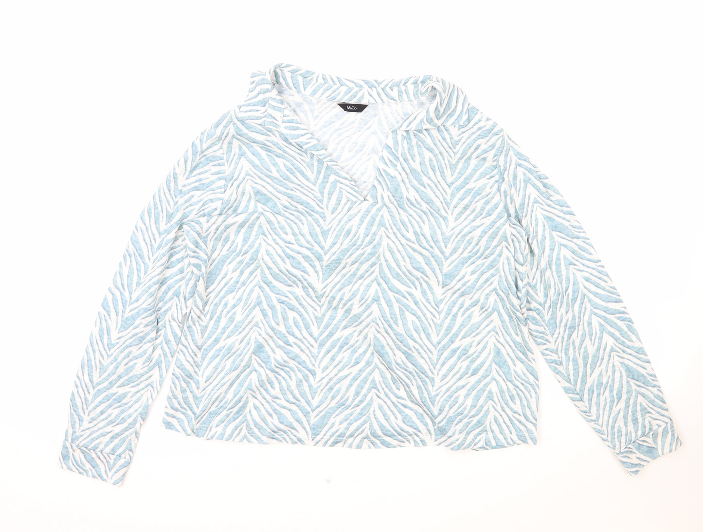 M&Co Womens Blue Animal Print Polyester Basic Blouse Size 16 V-Neck - Tiger Print