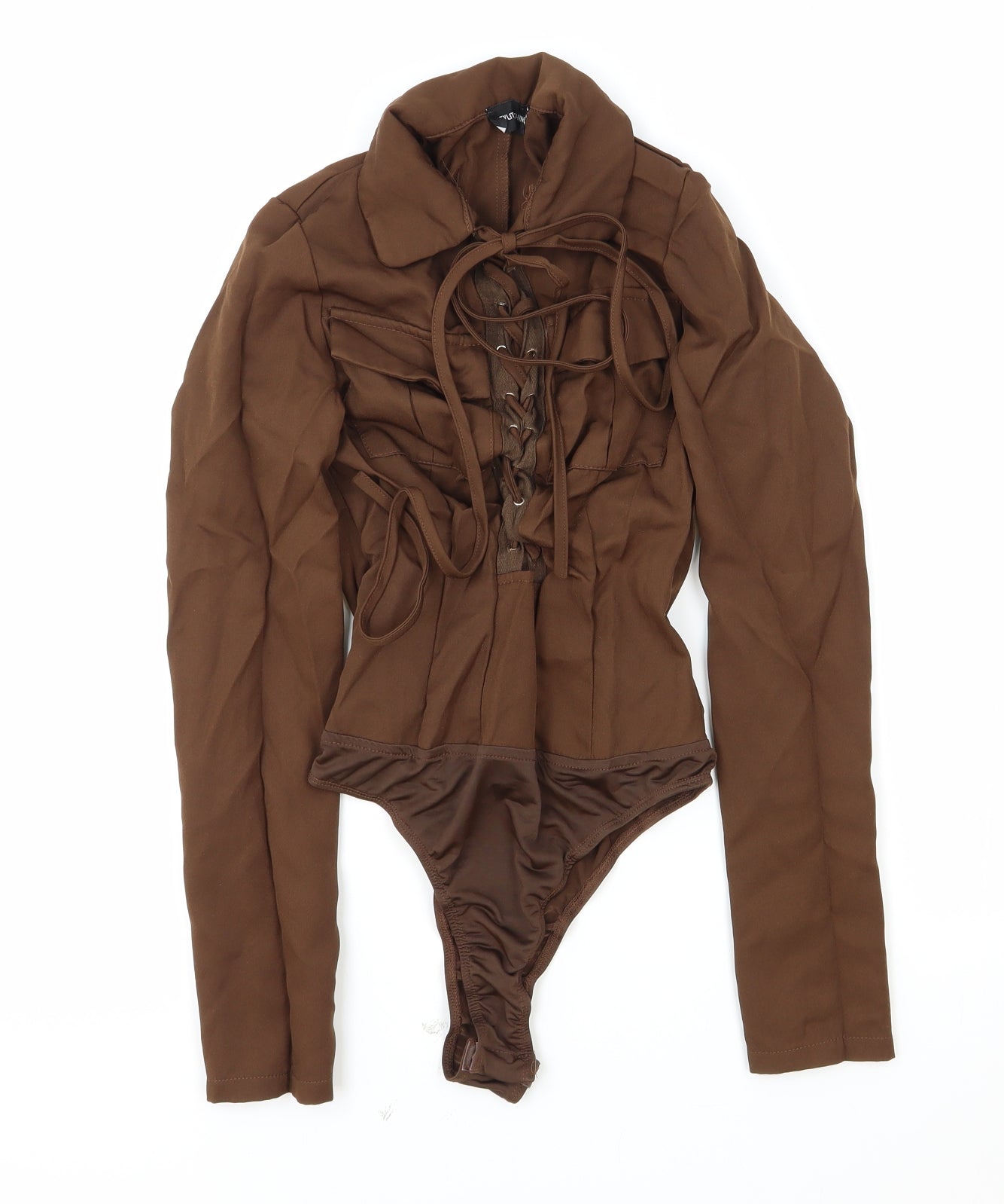 PRETTYLITTLETHING Womens Brown Polyester Bodysuit One-Piece Size 4 Zip