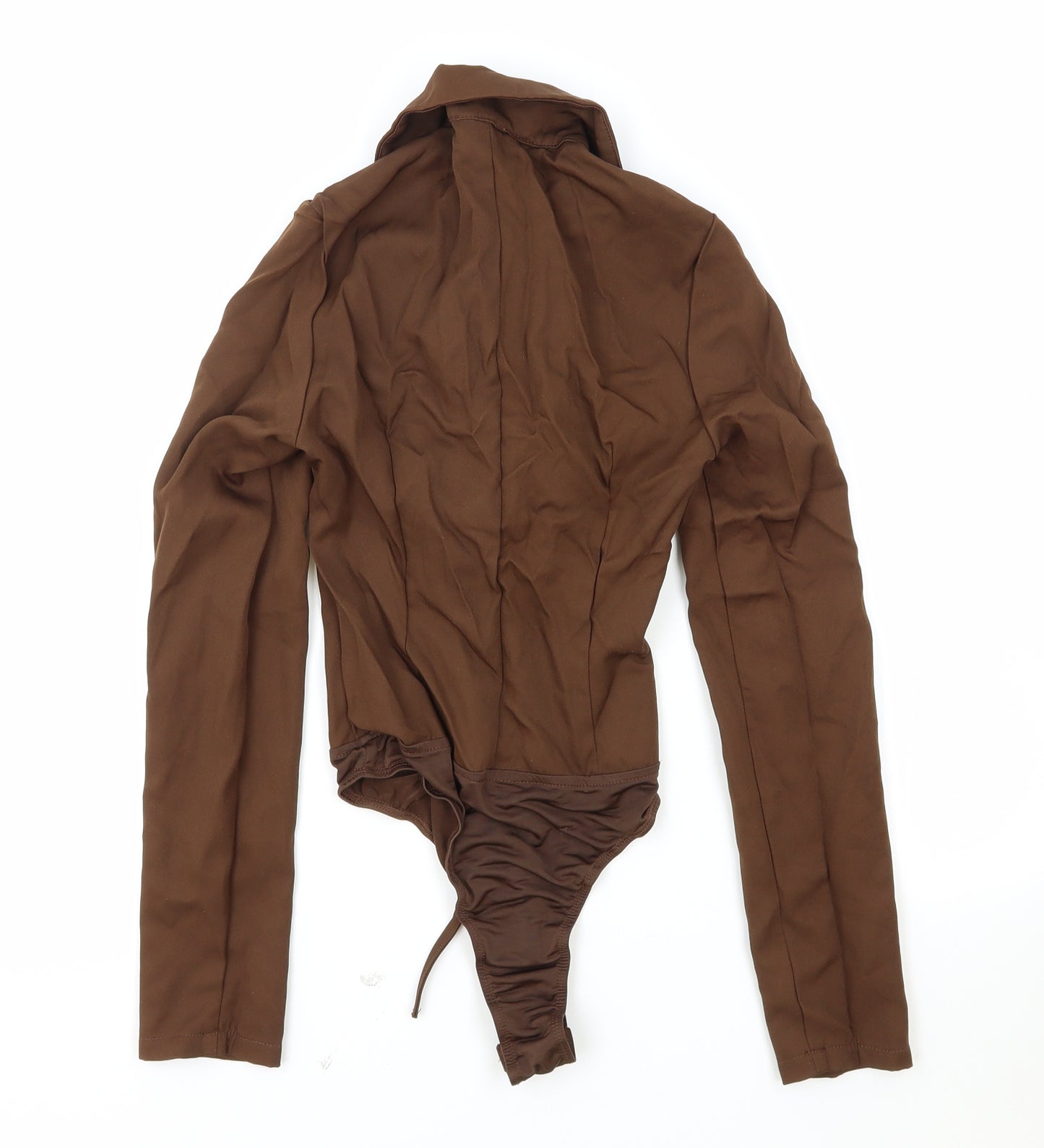 PRETTYLITTLETHING Womens Brown Polyester Bodysuit One-Piece Size 4 Zip